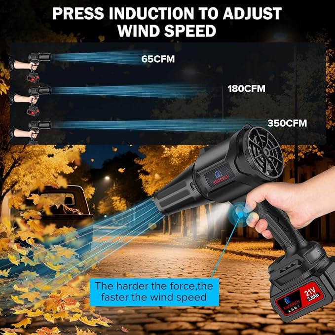 Electric Cordless Leaf Blower with 2 X 3.0Ah Batteries and Charger Included 300000RPM Handheld Leaf Blower Violent Leafs Blower for Lawn Care Garage Patio Car