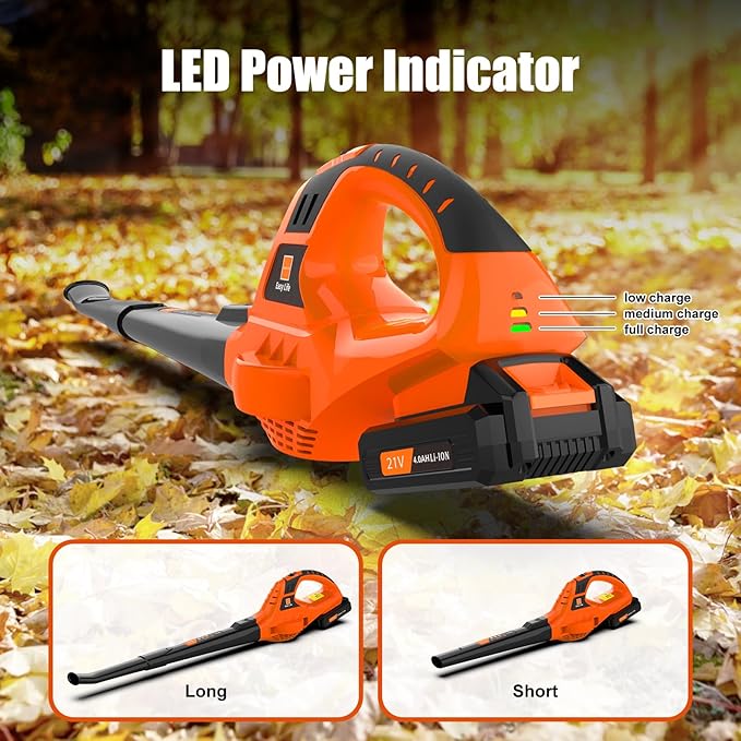 21V Leaf Blower Cordless | Handheld Electric Lightweight Blower with 4.0Ah Rechargeable Battery &amp Fast Charger | Adjustable Speeds Portable Design for Lawn Patio Yard Sidewalk Cleaning