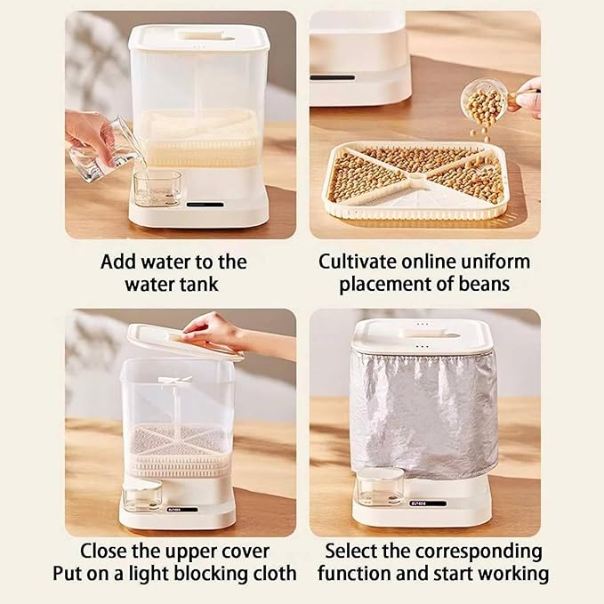 Home Smart Bean Sprout Machine Automatic Bean Sprout Machine 360°Sprinkling 4 Seasons Planting 1.5L Water Tank LED Display for Radish Wheatgrass Barle
