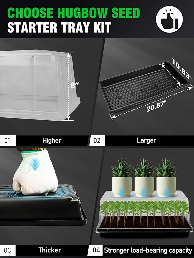 Seed Starter Tray with Grow Light and Heat Mat 8'' Humidity Dome 1020 Plant Starter Trays Seed Starter Kit Grow Light Stand for Seed Starting &amp Seedling Growing Height Adjustable