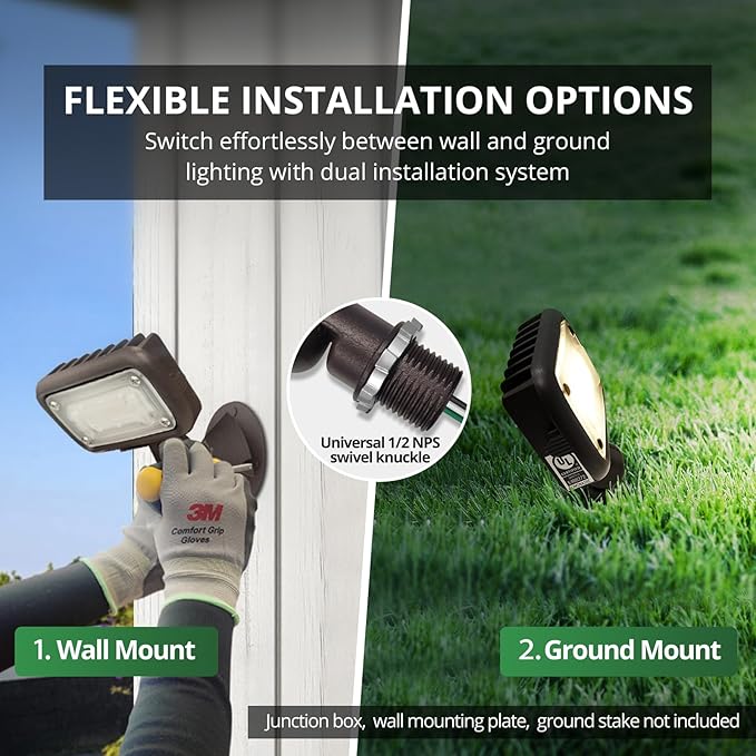 GKOLED 15W Outdoor LED Flood Security Lights Waterproof Landscape Lighting 50W PSMH Equivalent 1500 Lumens 4000K Cool White 1/2 Adjustable Knuckle Compact Size UL-Listed