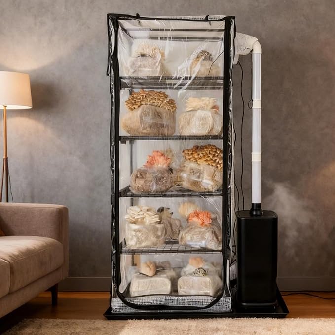 Mushroom Grow Tent Martha Tent for Mushrooms Growing kit Small Greenhouse Indoor Mushrooms Growing Supplies Mini Greenhouse Indoor Grow Cabinet Including Trays (Mushroom Grow Tent)