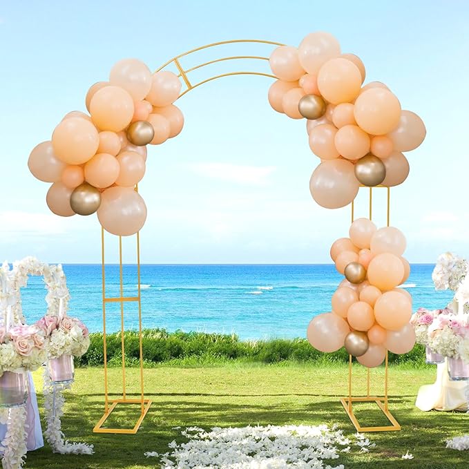 Metal Wedding Garden Arch Trellis: 8.53Ft Heavy Duty Backdrop Balloon Archway Decoration Stand with Sturdy Base - Indoor Outdoor Party Ceremony Arches Frame Climbing Flower Plant Garden Arbor Gold