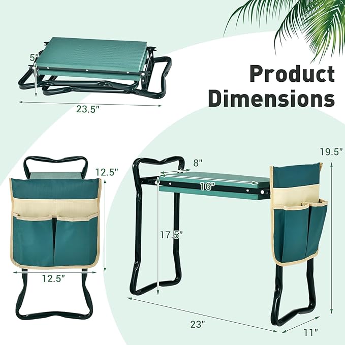Garden Kneeler and Seat Folding Heavy-Duty Garden Stool with Removable Tool Bags Portable Gardening Gift for Gardening &amp Fishing Seniors Women Men