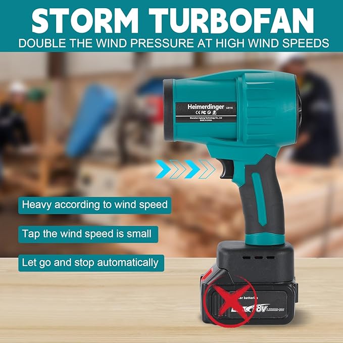 Cordless Leaf Blower Compatible with M@Kita 18V Battery - 35000 RPM High Velocity Electric Air Duster &amp Turbine Fan for PC Cleaning Woodworking Sawdust Yard Debris - Lightweight Handheld Blower