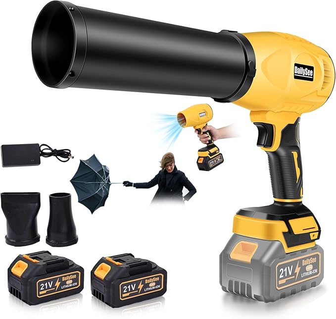 Leaf Blower Cordless Powerful Handheld Electric Blower with 2×21V Batteries Lightweight Leaf Blower for Lawn Care Patio Leaves Snow &amp Dust Removal (Yellow Leaf Blower)