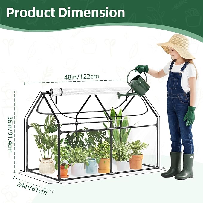 Superlele Mini Greenhouse for Outdoor 48x24x36In Portable Greenhouse with 2 Large Zipper Doors Transparent PVC Cover for Plant Protection and Winter Gardening Reinforced Frame