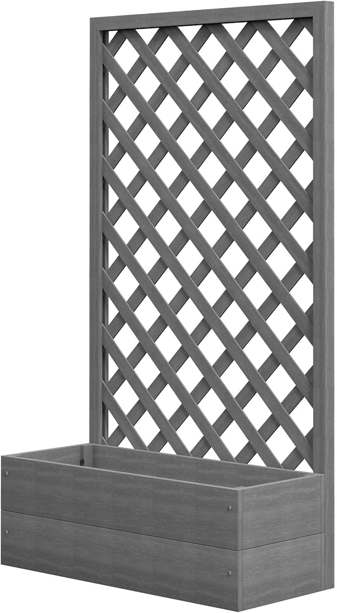 40x40x12 inch Modern Wooden Raised Garden Bed with Built-in Trellis for Climbing Vines and Fruits Gray Color Durable Design Contemporary Appeal