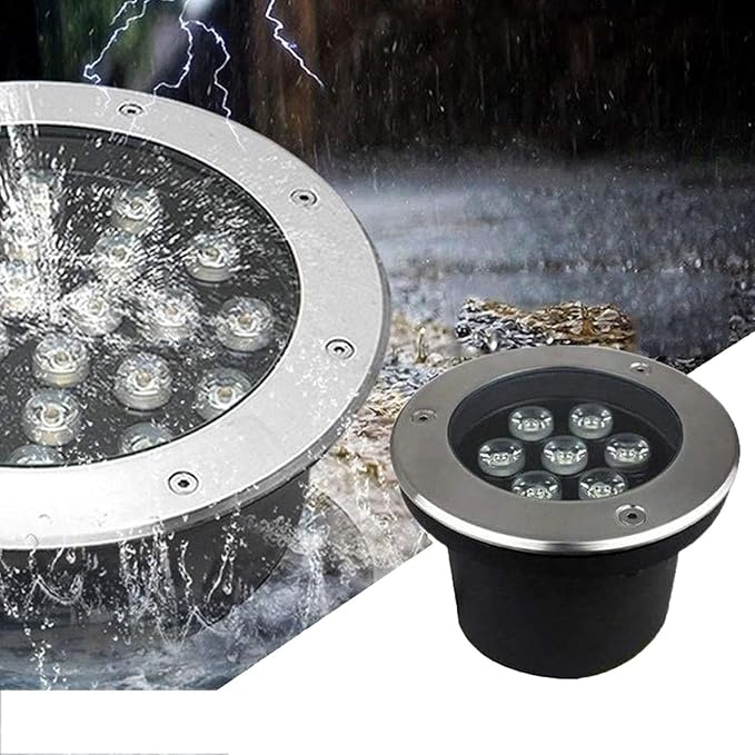 Ground LED Landscape Lamp Outdoor Buried Lights - IP67 Waterproof Round Recessed LED Pond Spotlight AC85-265V Stainless Steel Ground Floodlights for Pathway Patio Garden Lawn Light(Blue Light18 W)