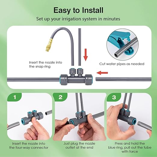 66 FT Drip Irrigation System - Double-Head 360° Adjustable Garden Watering System with 40 Spray Nozzles Garden Atomizing Misting System &amp Irrigation System for Garden Greenhouse Yard Lawn Pla