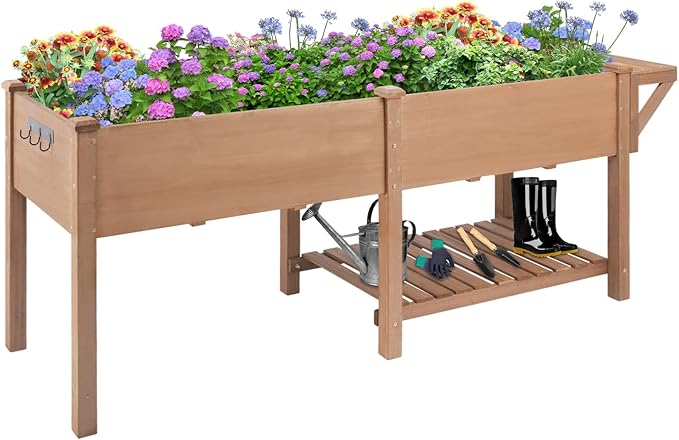 Raised Garden Bed with Legs OutdoorElevated Garden BoxStorage Shelf Protective Liner for BackyardPatioBalcony80x23x30in (Brown)