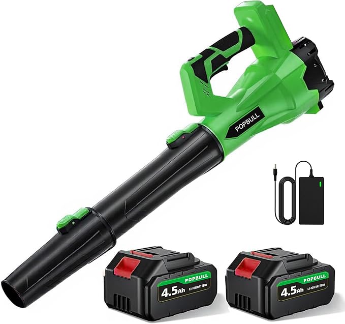 Leaf Blower 21V Cordless Blower with 2 x 4.5Ah Batteries and 1 Hour Fast Charger Lightweight Leaf Blower for Patio Cleaning Lawn Care Blowing Fallen Leaves and Dust etc.