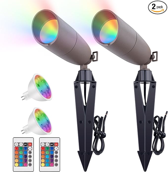 Landscape Spotlights Color Changing RGBW MR16 LED Bulb 4W–Ideal for Landscape Spot Lights Christmas Lighting &amp Decorative Setups12V Low Voltage Spot Lights 2-Count