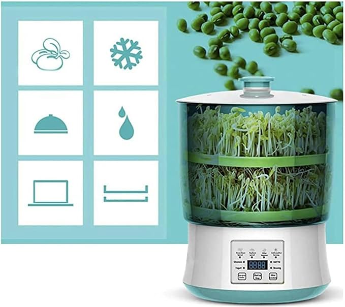 Electric Bean Sprout Maker with Smart Watering System and Constant Temperature Control - Large Capacity Seed Germination Device for Sprouting Beans and Seeds (Two Tiers)