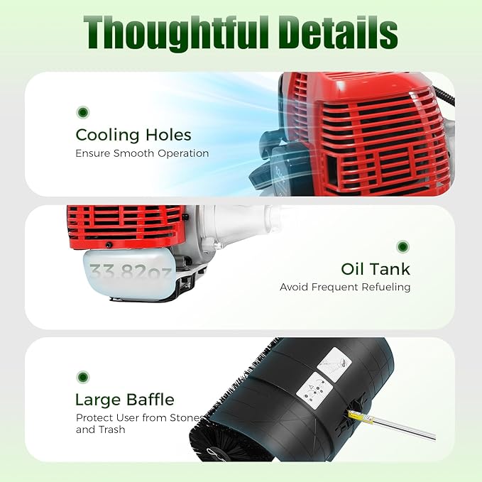 Gas Power Snow Sweeper Broom 2-Stroke 2.3hp 52cc Driveway Turf Lawns Artificial Grass Power Brush Lawn Sweeper Cleaner Tools with Nylon Brush Power Broom for Artificial Turf