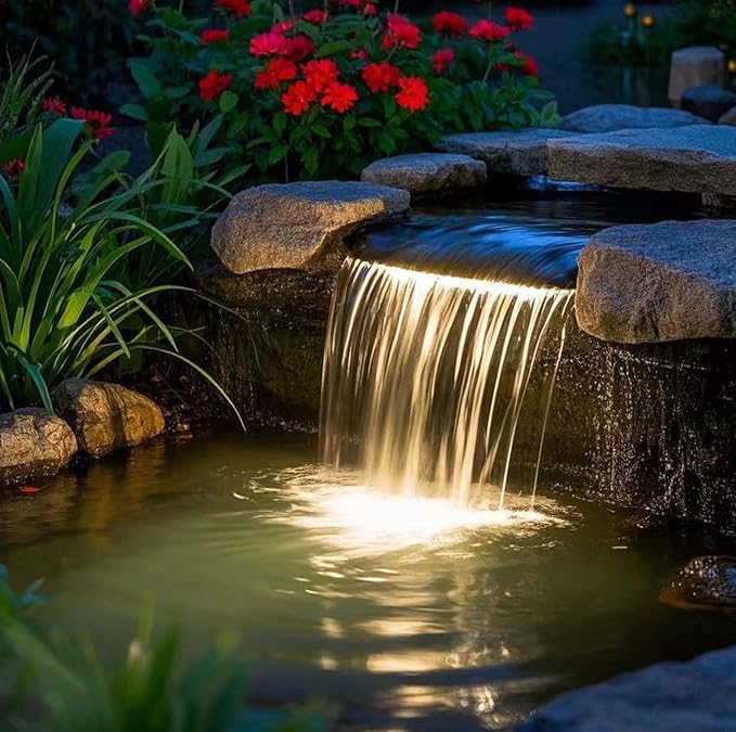 Warm White Pond Lights Outdoor 10 Ft Cord Underwater Light 12W IP68 Waterproof Garden Lights Spotlight for Lawn Decorative Lamp 3000K Warm White Spotlights with US Plug 2 Lights