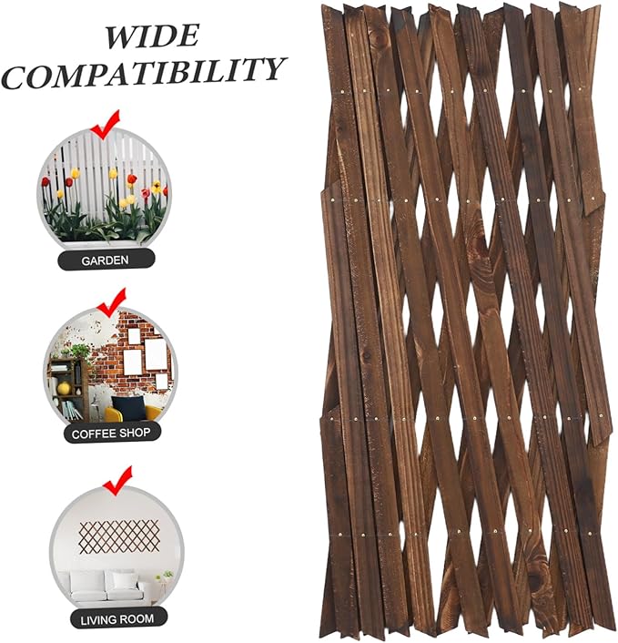 Expandable Wood Lattice Fence Rustic Garden Trellis for Climbing Plants Outdoor Balcony Patio Decor Adaptable Wooden Frame Supporting Vine Growth and Natural Elegance