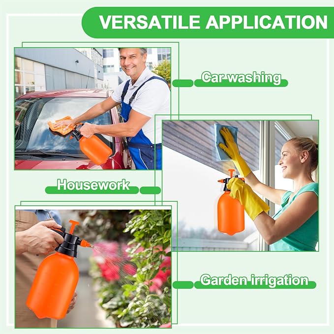 Nuogo 3 Pcs Handheld Pump Sprayer 2L Manual Garden Pressure Sprayer Pump Spray Bottle with Adjustable Brass Nozzle for Lawn Plants Weeds Spraying Watering(Orange)