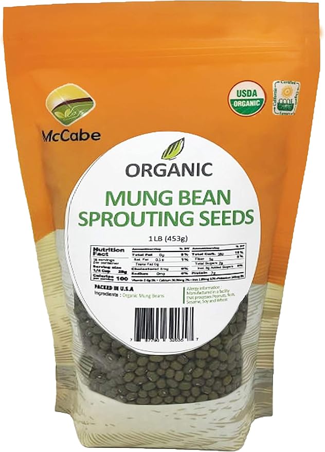 McCabe Organic Mung Bean Sprouting Seeds - Mung Bean Sprouting | Rich with Fiber &amp Minerals | USDA and CCOF Certified | Packed in USA | 1Lb