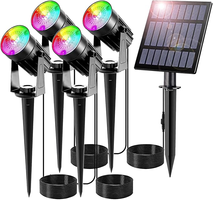 Solar Lights Outdoor Color Changing Led Pathway Landscape Spotlights Garden RGB Yard Lights Weatherproof Easy Installation Energy Savings
