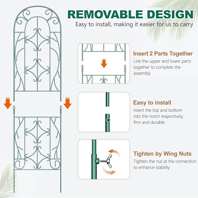 4 Pack Metal Garden Trellis for Climbing PlantsGreen Metal Garden Trellis for Vines Plant Rose Vegetable SupportLarge Decorative Outdoor Trellis