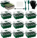 10 Pack Seed Starter Trays Seedling Tray 120 Cells Humidity Adjustable Seed Starter Kit with Dome &amp Base Greenhouse Germination Grow Trays Mini Propagator for Seeds Growing Starting