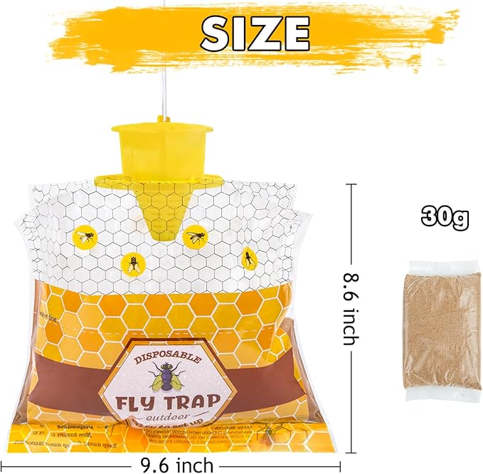 Fly Traps Outdoor Fly Trap Hanging 6 Natural Pre-Baited Fly Bags Outdoor Disposable Fly Hunter Catchers Control Killer Repellent Outdoors Stable Horse Farm Barn Ranch Fly Trap for Mosquito Bug