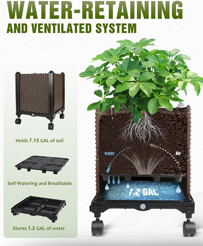 Jayhalo 71inch Planter Boxes Outdoor 3-in-1 Planter Box with Trellis with Wheels for Growing Vegetables 6 Layer Tomato Cage with Tomato Planters Self Watering for Indoor Outdoor Use