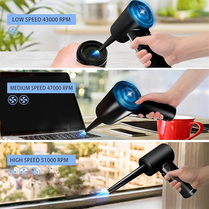 Compressed Air Duster for Computer Keyboard PC Car Clean 51000 RPM USB Charging Portable Electric Dedusting Wireless Air Blower