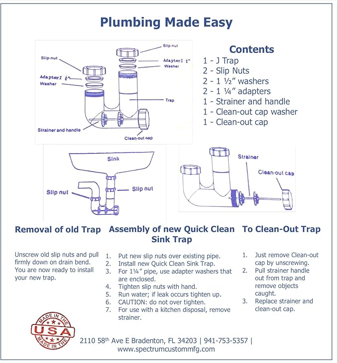 Quick Clean Sink Trap | 1 1/4 &amp 1 1/2 P-Trap Replacement Upgrade | Jewelry Catcher | DIY Unclog Your Drain | No Tools Required | Bathroom/Salon Hair Trap | Made in USA | Veteran Owned