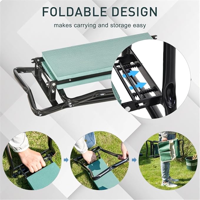 Versatile Garden Kneeler and Seat with Padded Cushion Sturdy Steel Frame Removable Tool Bag for Easy Planting and Weeding