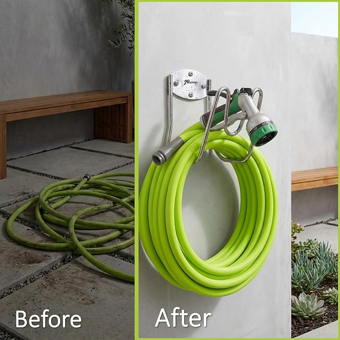 JBscoop Stainless Steel Garden Hose Holder Wall Mount – Silver SUS304 Hose Hanger for Indoor &amp Outdoor Use