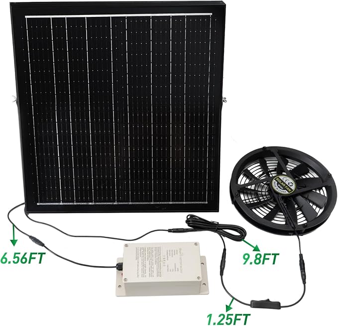 Solar Exhaust Fan with Battery 40W 10 Solar Powered Fans for Greenhouse with 60Wh Battery Run Day &amp Night Solar Vent Fan for Shed Chicken Coop Dog House Outside Waterproof &amp Low Noise