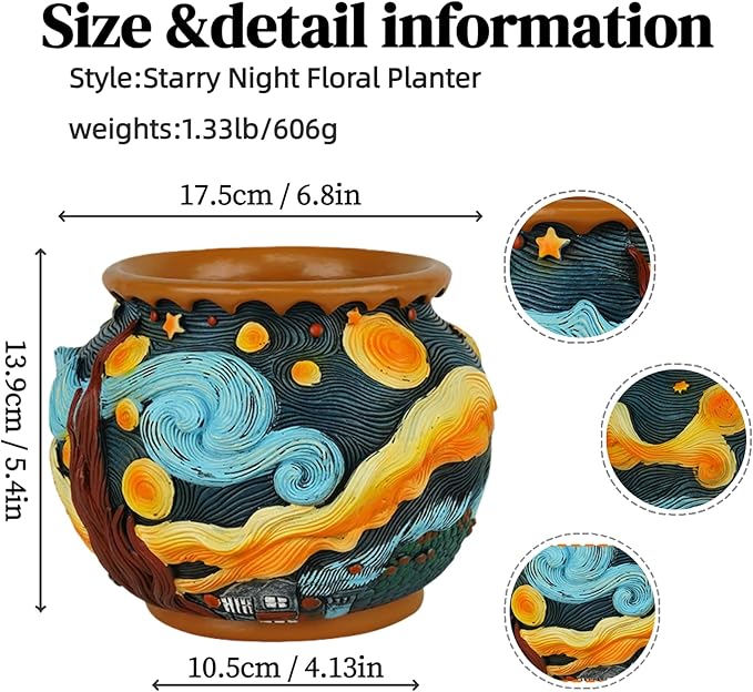 Starry Night Floral Planter Unique and Interesting Abstract Art Flower pots Vibrant Colors Perfect for Home/Garden Artistic Decoration (Starry Sky)