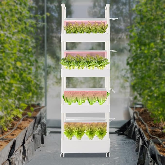 Hydroponics Growing System with LED Growth Lights and Water Pump 4 Layers Hydroponic Vegetable Growing Kit 56 Sites for Fruits Vegetables Herbs