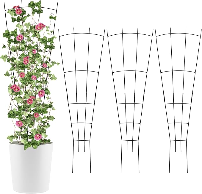 4 Pack 32'' Black Metal Plant Trellis Indoor/Outdoor Fan Shape Stainless Steel Modern Style Easy Assembly