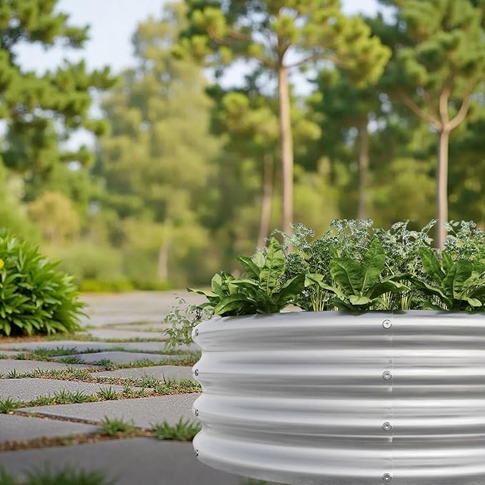 2PCS 32.08*11.4 Tall Round Raised Garedn BedMetal Raised Beds for Vegetables Outdoor GRaised Planter Box Backyard Patio Planter Raised Beds for Flowers Herbs Fruits Silver