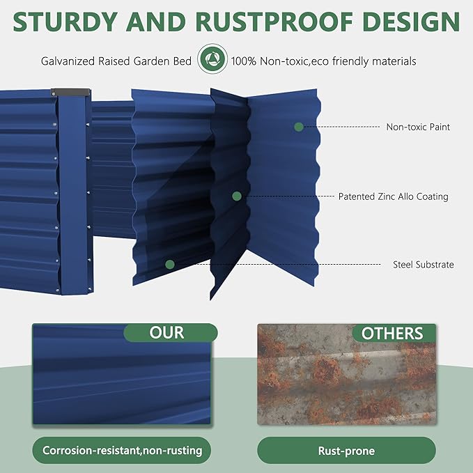 FOOWIN 2pcs 6x3x2ft Galvanized Raised Garden Bed Planter Raised Garden Boxes Outdoor Large Metal Raised Beds for Gardening Garden Bed for Vegetables Flowers Herb269 Gallon Capacity Royal Blue