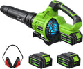 Cordless Leaf Blower 2x4000mAh Battery Powered Electric Leaf Blower with Noise-Reduction Earmuffs 165 MPH 650 CFM Garden Tools for Lawn Care Yard Patio Garage