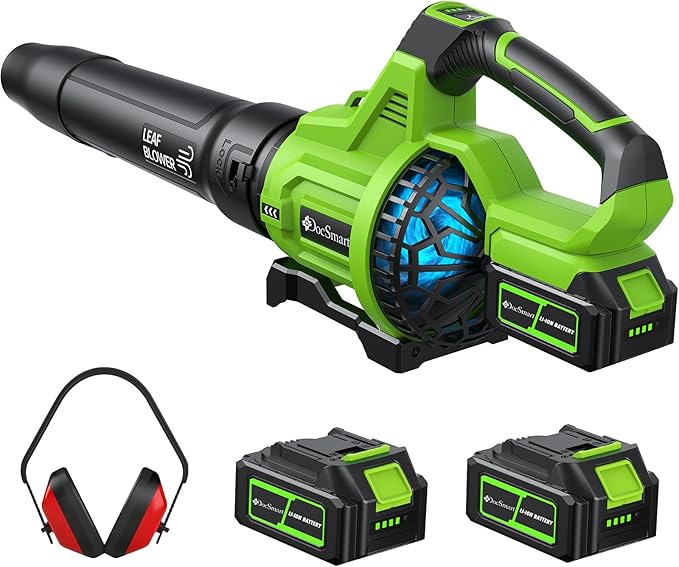 Cordless Leaf Blower 2x4000mAh Battery Powered Electric Leaf Blower with Noise-Reduction Earmuffs 165 MPH 650 CFM Garden Tools for Lawn Care Yard Patio Garage