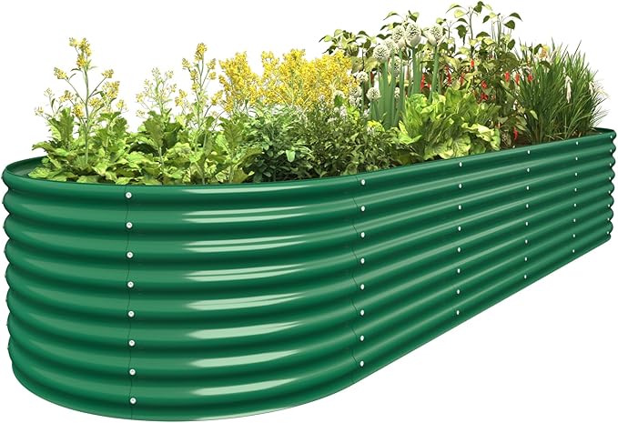 FRIZIONE 12FT(L)×4FT(W)×2FT(H) Galvanized Raised Garden Bed Outdoor Metal Raised Garden Beds for Flower Raised Planter Box Outdoor for Herb Vegetable-Dark Green