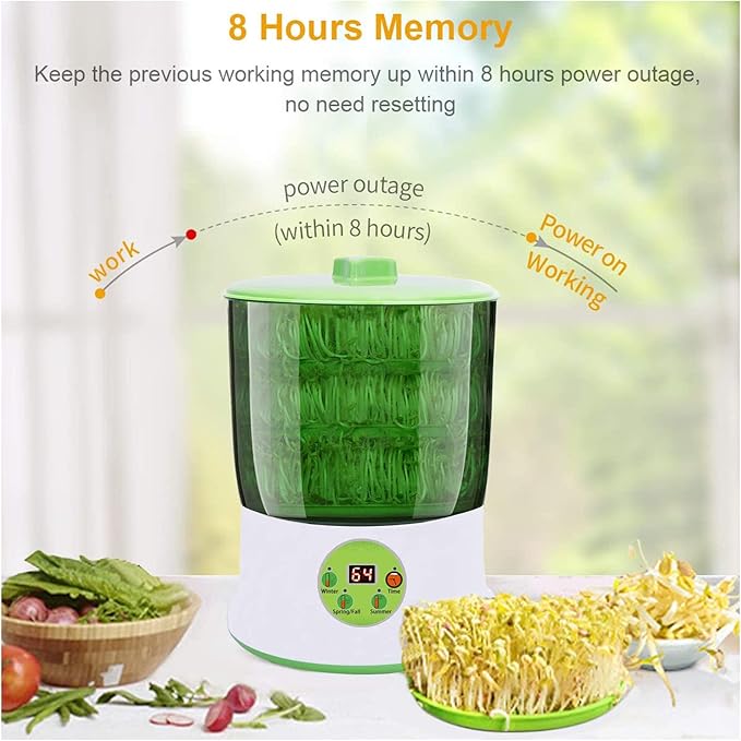 Bean Sprouts Machine Seed Sprouter Kits LED Display Time Intelligent Automatic Bean Sprouts Maker 3 Layers Function Large Capacity Seed Grow Also for Radish Alfalfa Wheatgrass Broccoli Sprouts