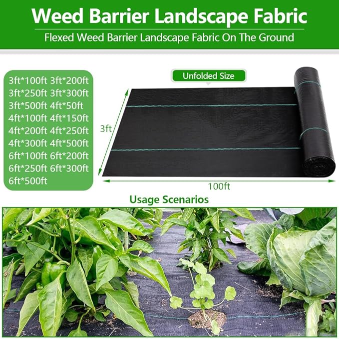 4ft x 200ft Weed Barrier Landscape Fabric Heavy Duty3.2 oz Weed Blocker Garden Ground Cover FabricGarden Control ClothGround Cover with Woven Weed ClothDurable Landscaping Fabric