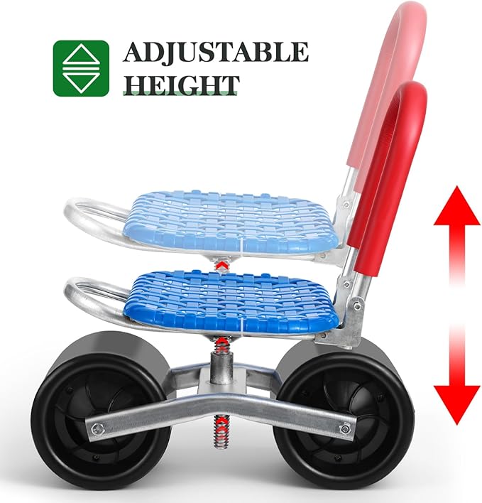 Heavy Duty Rotating Garden Stool Wheels Adjustable Height Gardening Seat and Cart Portable Kneeling Pad for Outdoor Use