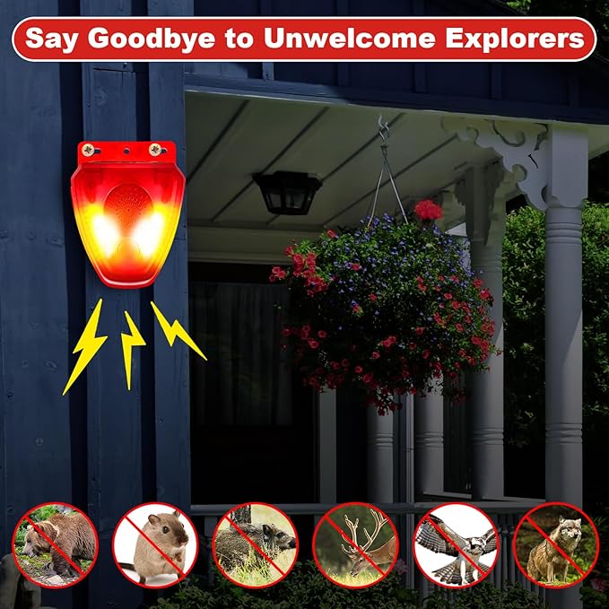 Qualirey 6 Pcs Night Solar Outdoor Motion Sensor Alarm Nocturnal Animal Repeller Outdoor 130dB Sound Alarm Siren Loud Noisemaker 3 Modes for Deer Raccoon Chicken Coop Home Yard Farm Garden