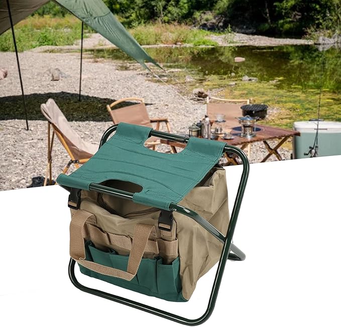 Heavy Duty Folding Backpack Stool Gardening Folding Stool with Detachable Storage Bag 600D Oxford Cloth Portable Garden Tool Stool for Gardeners and Patio Use (Green)