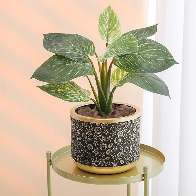 6 +4.4 Inch Cement Planter Decorative Pots with Drainage Hole for All House Plants Succulents Flowers and Cactus (Green)