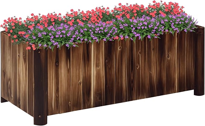 Outsunny 48 x 20 x 18 Raised Garden Bed Raised Planter Box Wooden Planter Raised Bed with Drainage Gaps &amp Lightweight Build Natural Wood