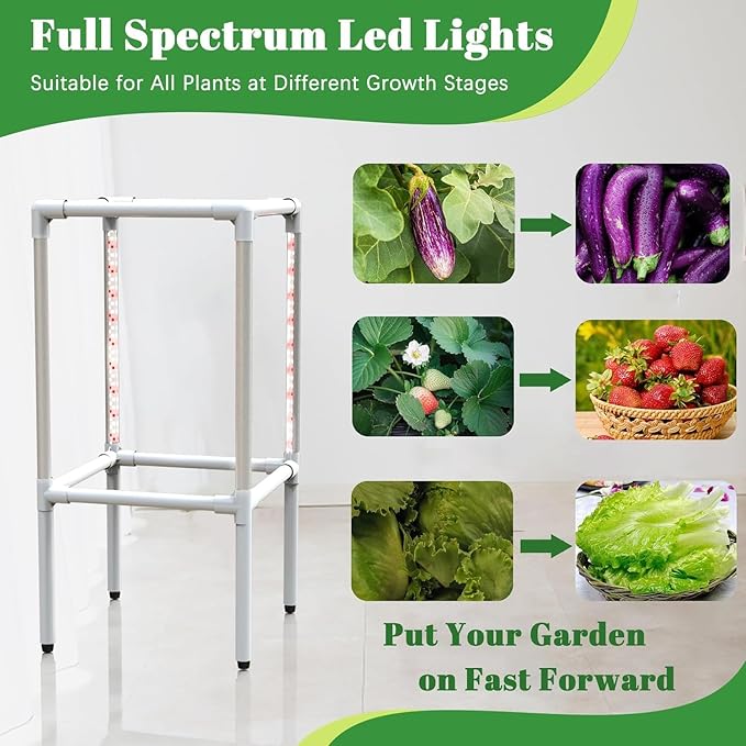 Hydroponics Tower Garden Growing System with LED Grow Lights 25 Pods Vertical Garden Planter Indoor Smart Garden Kit Fruits and Vegetables Aeroponic Tower with Pump and Movable Water Tank