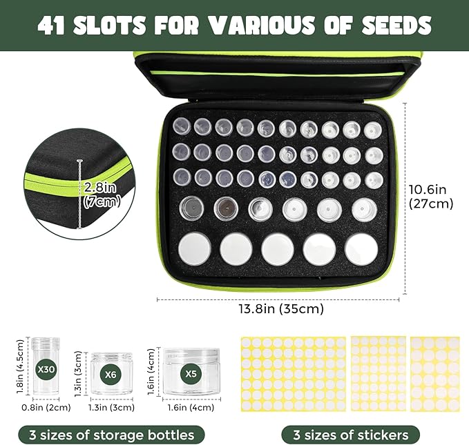 ProCase 41 Slots Seed Storage Organizer Sorter Box Sturdy Seed Bank Saving Kit Container for Garden Vegetable Plant Flower Seed Keeper Set with Label Stickers Funnel 3 Size of Bottles 1 oz 3 oz 5 oz